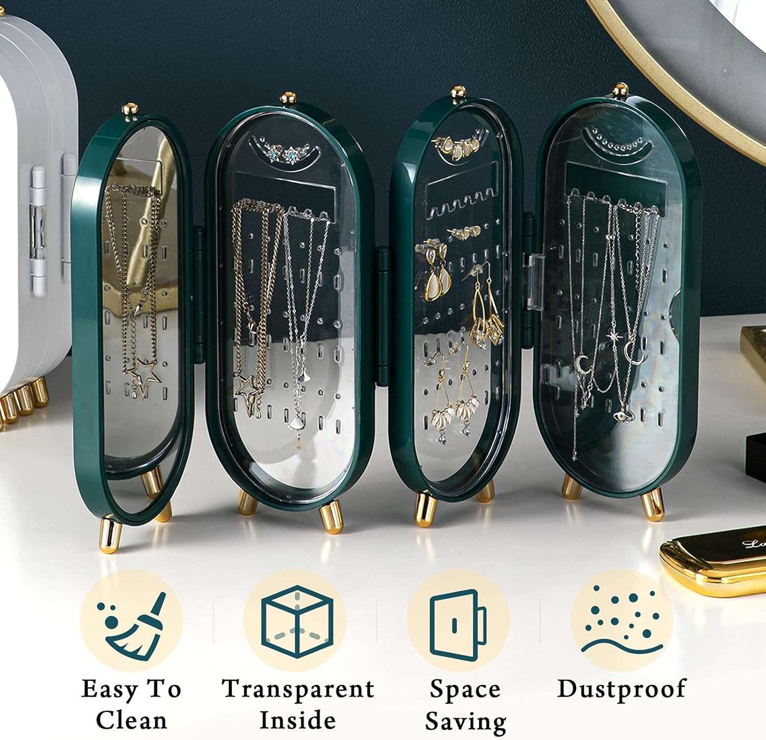 Foldable Jewelry Box Organizer with Mirror