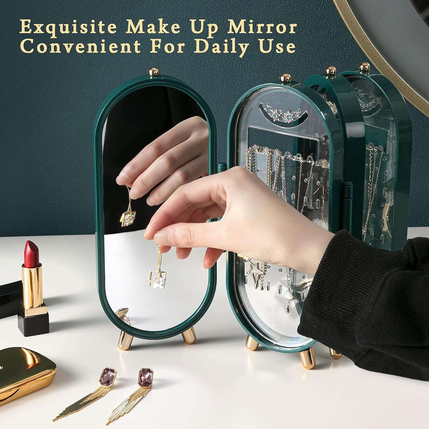Foldable Jewelry Box Organizer with Mirror