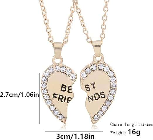 Heart Shaped Crystal Best Friends Couple Necklace