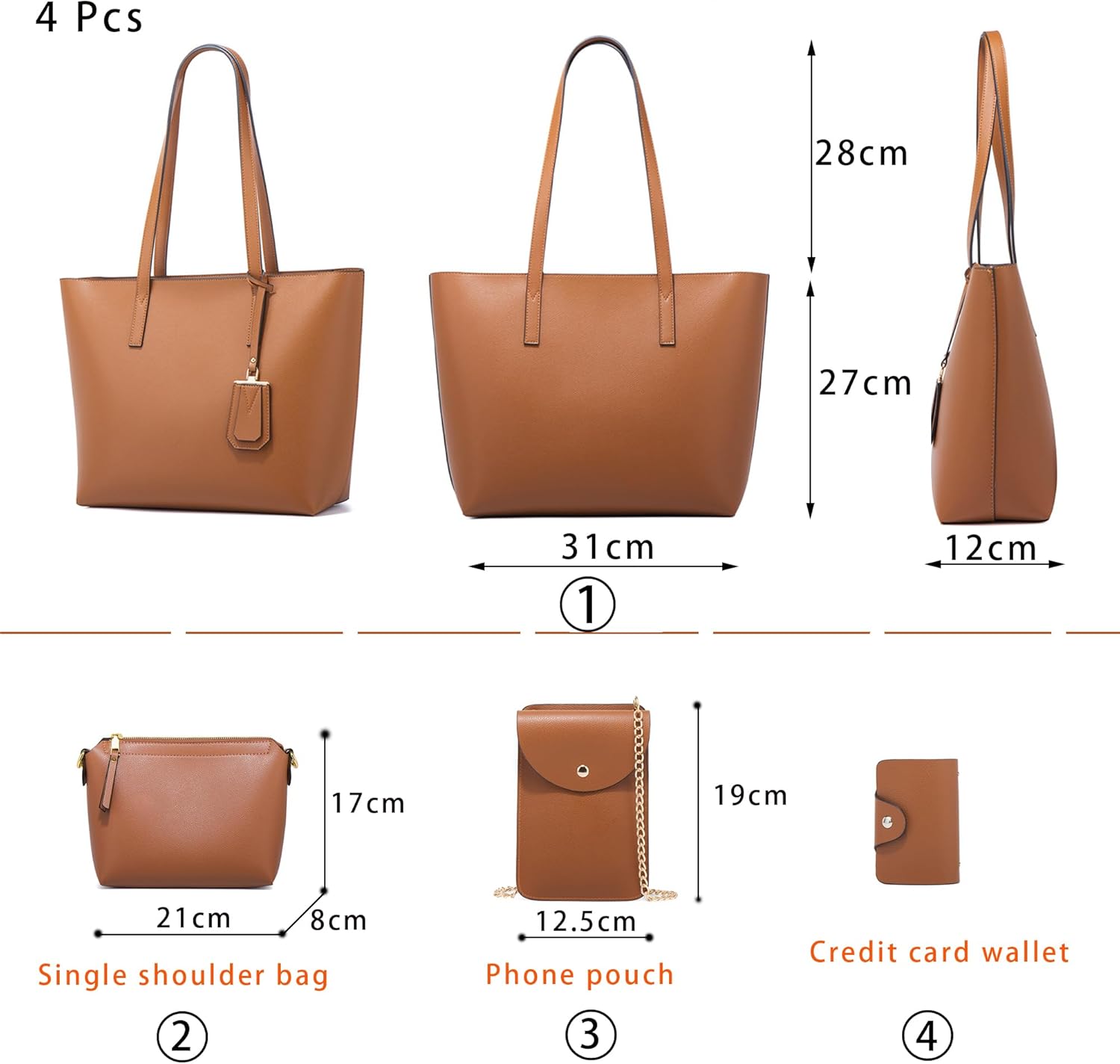 Synthetic Liza Leather 4 pcs Tote Bag Set